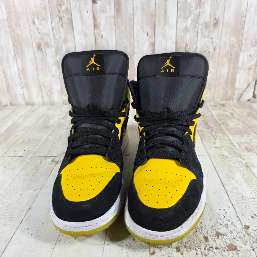 Nike Air Jordan 1 Mid Yellow Ochre Black Mens Sneakers HJ6654-071 Size 12